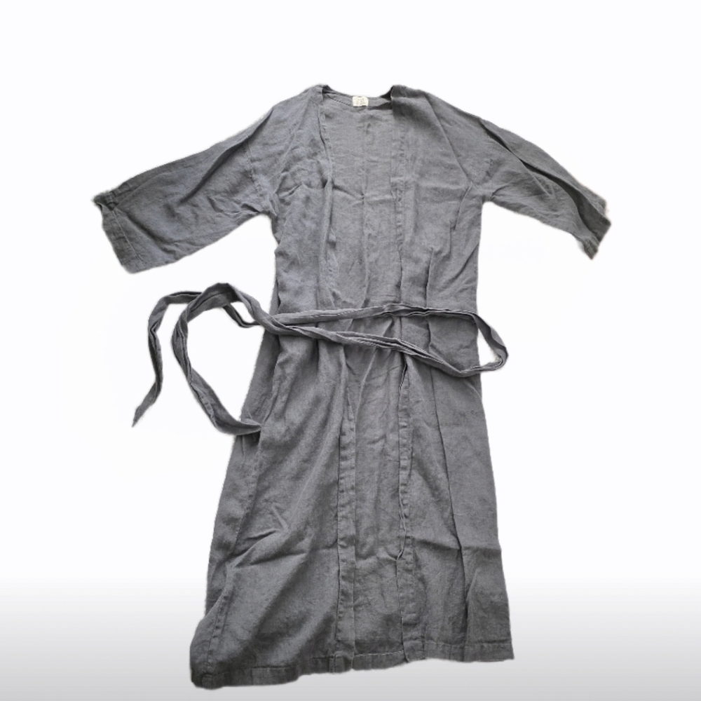 100% Stonewashed Linen Bathrobe – Charcoal Grey, Size S (Extra-Long) - Picture 2 of 12